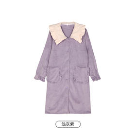 都市丽人生活家居女士睡衣法兰绒厚款长袖裙家居服套装LH36H1