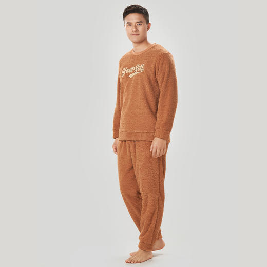 都市丽人都市锋尚长毛绒男士米粒绒厚款长袖长裤类家居服套装新年本命年红品FH32J2 商品图1