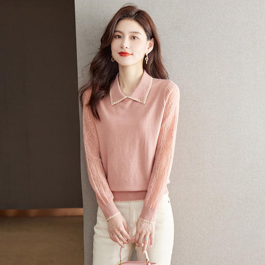 娃娃领针织衫秋装2023新款内搭翻领毛衣上衣薄款打底衫带领CC-MY8998 商品图3
