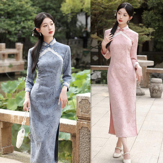 SKY 35505时尚改良新中式花边七分袖旗袍 商品图0