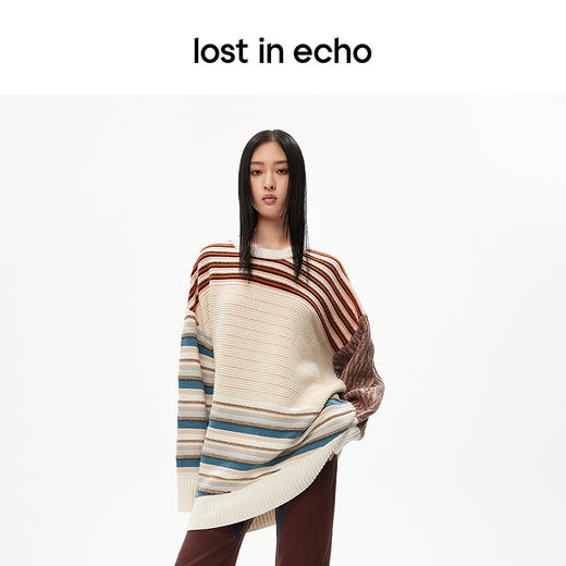 lost in echo设计师品牌花色拼接圆领毛织连衣裙长款毛衣宽松版型 商品图2