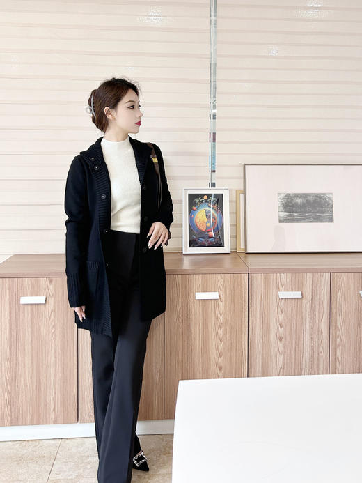 奇威【 100%羊毛 】立领针织开衫 中长款外套10009062 商品图3