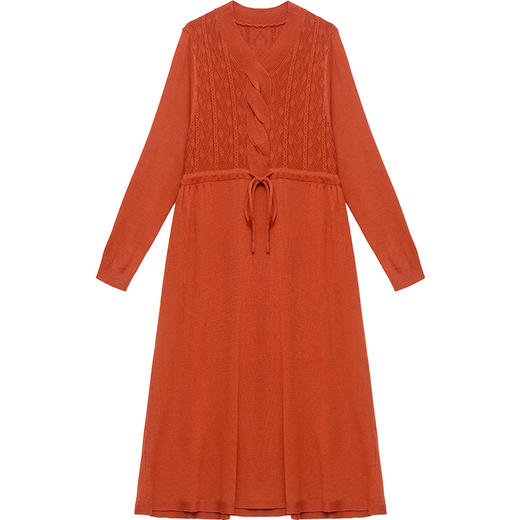 秋季新款，针织裙拼结假两件中长裙长袖A字裙纯色连衣裙QYM-XY-23LX521-Y 商品图4