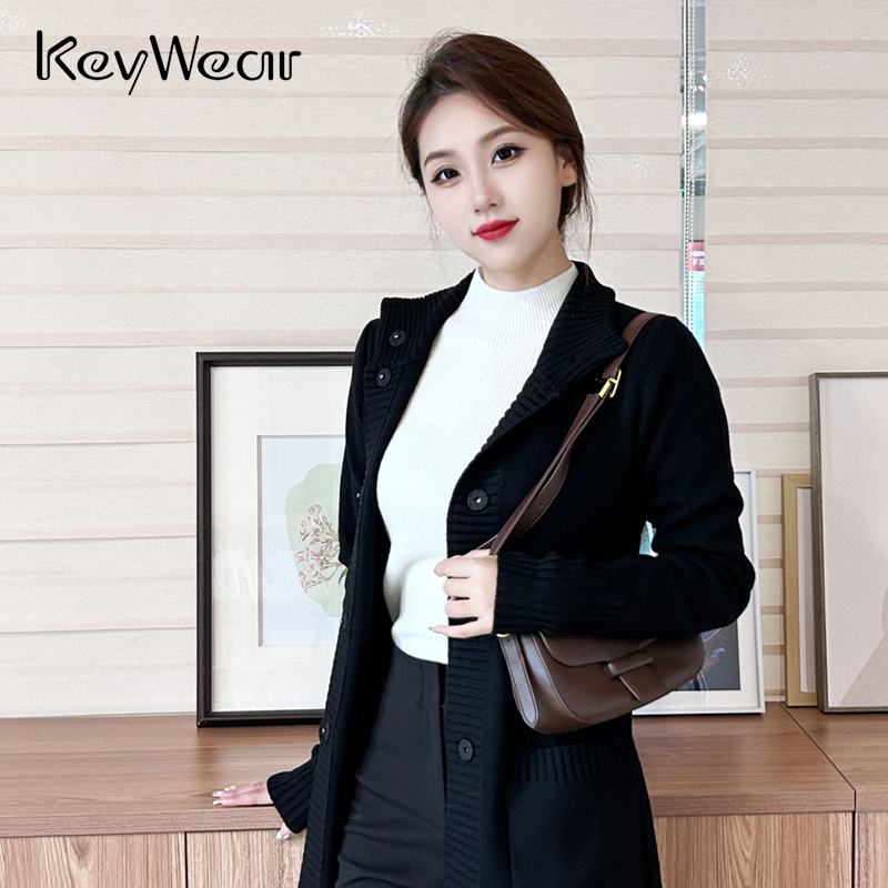 奇威【 100%羊毛 】立领针织开衫 中长款外套10009062