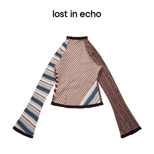 lost in echo设计师品牌时尚修身独特花色拼接荷叶边修身高领毛衣 商品图4