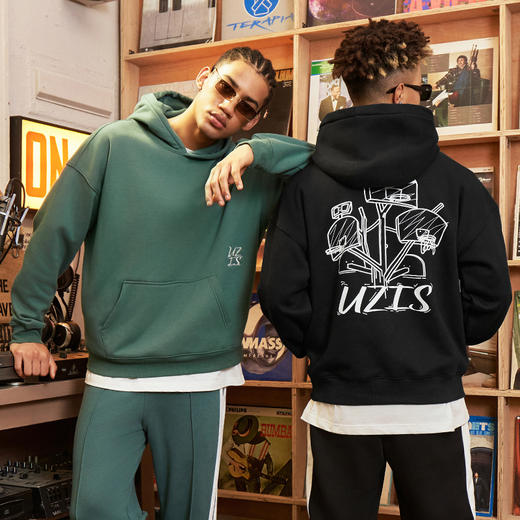 有志者UZIS 美式篮球运动卫衣男秋冬重磅抓绒保暖连帽套头衫[共生 商品图3