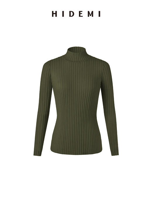 HIDEMI 美利奴极细羊毛坑条收身显瘦针织打底衫 浅米色/灰色/黑色/军绿色 商品图3