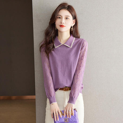 娃娃领针织衫秋装2023新款内搭翻领毛衣上衣薄款打底衫带领CC-MY8998 商品图0
