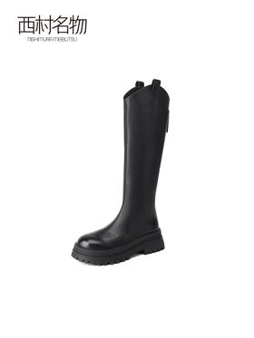 西村名物2023秋季新品高筒小v口机车靴复古长靴小个子福音T23DQ46011