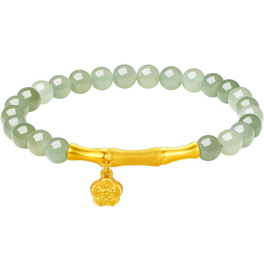 周六福金镶玉暴富字金牌手串女士黄金和田青玉手链送女友礼物 商品图5