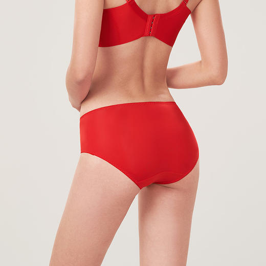 都市丽人薄透丝滑蕾丝+泳布三角女士内裤纯色内裤新年本命年红品YP32A2 商品图2