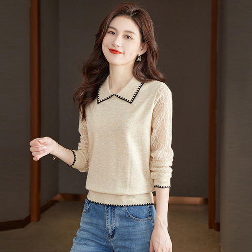 娃娃领针织衫秋装2023新款内搭翻领毛衣上衣薄款打底衫带领CC-MY8998 商品图1