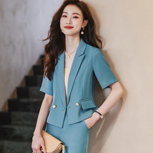 娜璐多 小个子短款外套女夏季薄款短袖通勤气质女神范时尚减龄长裤两件套 商品图0