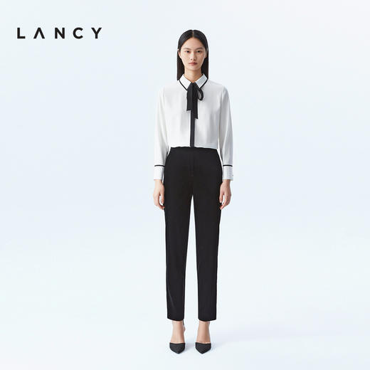 M1LANCY/朗姿 高腰法式黑色丝绒显瘦长裤 职业烟管裤 LCSP03VPT132 商品图1