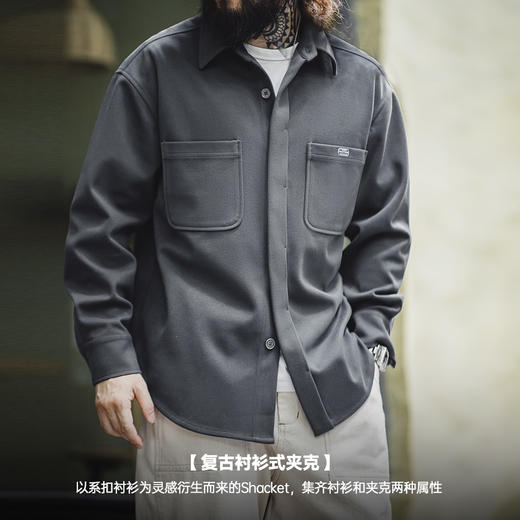 工装优选 美式休闲重磅毛呢口袋衬衫夹克宽松外穿厚衬衣外套男秋 商品图1