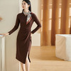 米思阳2026春季新款高级感通勤优雅收腰遮腹连衣裙捏褶设计开叉修身中长裙2675 商品缩略图1