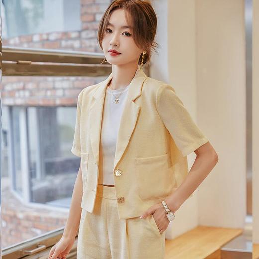 娜璐多 时尚洋气小西装外套女2023夏季韩版气质通勤小个子两件套西服套装 商品图3