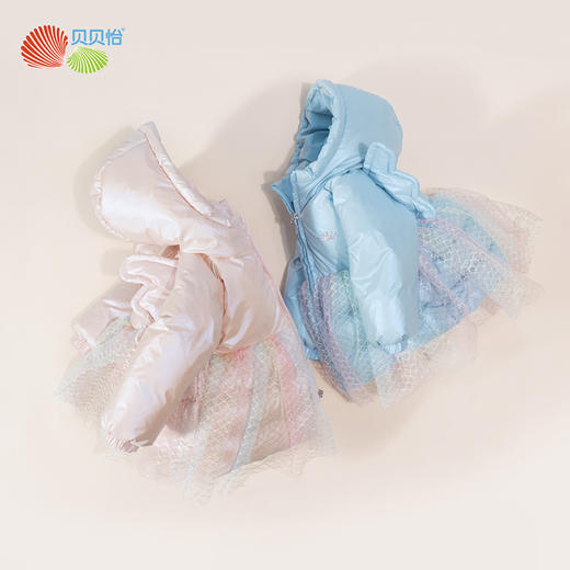 贝贝怡童装小女孩网纱拼接上衣冬季加厚防风羽绒外套234S3215
 商品图4