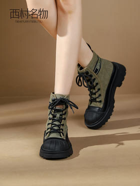 西村名物2023秋季新品舒适厚底高帮鞋机车风短靴登山马丁靴T23DS45731