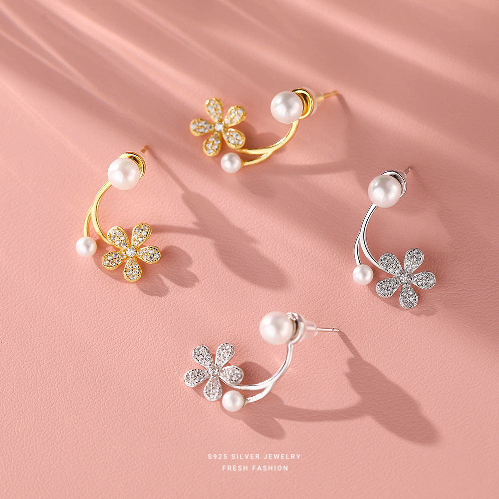 【落香】S925银微镶锆贝珠铃兰花耳饰【YXS-E3397】