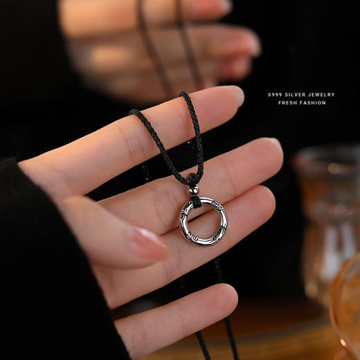 【平安】S999银足银编织黑绳平安福圆环平安扣项链【YXS-A3036】 商品图0