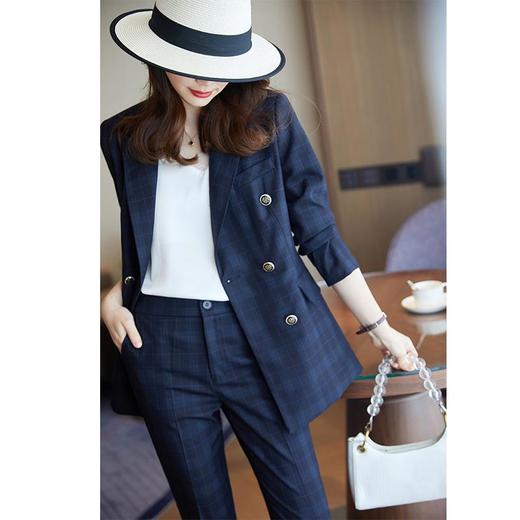 娜璐多 西服套装女2023秋季新款高端大气时尚炸街暗格英伦范西装裤两件套 商品图2