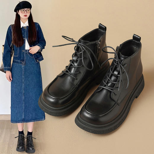 ZHR马丁靴女 2023秋冬新款休闲百搭黑色圆头短靴甜酷风潮流马丁靴 商品图0