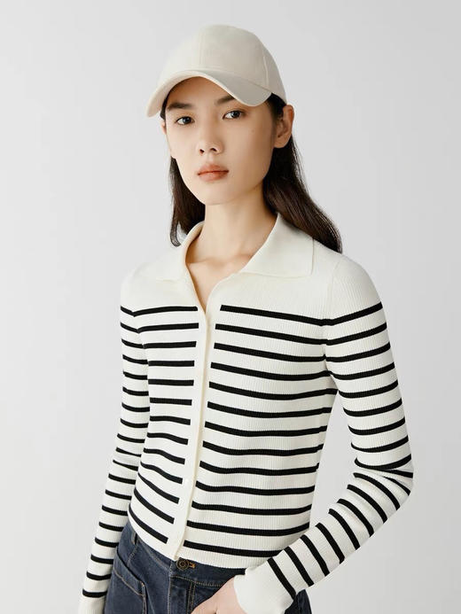 【断码 清仓 凑单】 薄款针织翻领条纹开衫 IC小禾 莱茵河边轻盈减龄薄款 超细织棉条纹 翻领开衫 商品图9