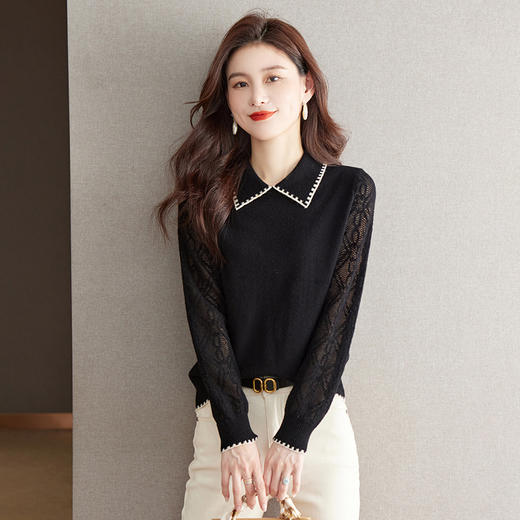 娃娃领针织衫秋装2023新款内搭翻领毛衣上衣薄款打底衫带领CC-MY8998 商品图2