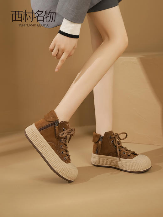 西村名物2023秋季新款真皮系带丑萌松糕大头娃娃马丁靴T23DS44181 商品图2