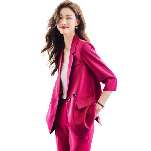 娜璐多 设计感后开叉西装外套小脚裤两件套女春夏新款高级感宽松套装女潮 商品图4