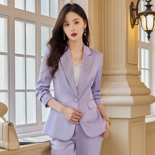 娜璐多 气质优雅女士西装套装2023年春秋季新款优雅商务通勤烫钻长袖西服 商品图0