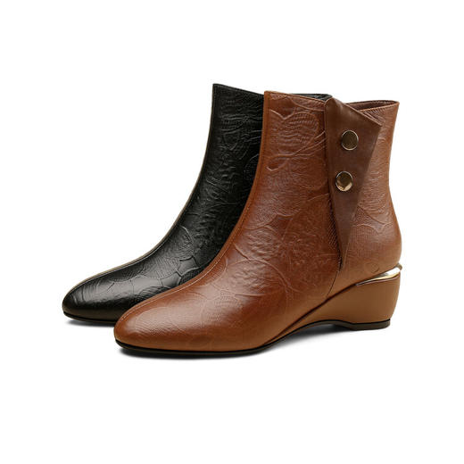 秋冬新款，时尚圆头坡跟短靴XYM-k807 商品图4