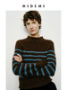 HIDEMI 条纹厚款粗针卷边毛衣 棕蓝/黑灰 商品缩略图11