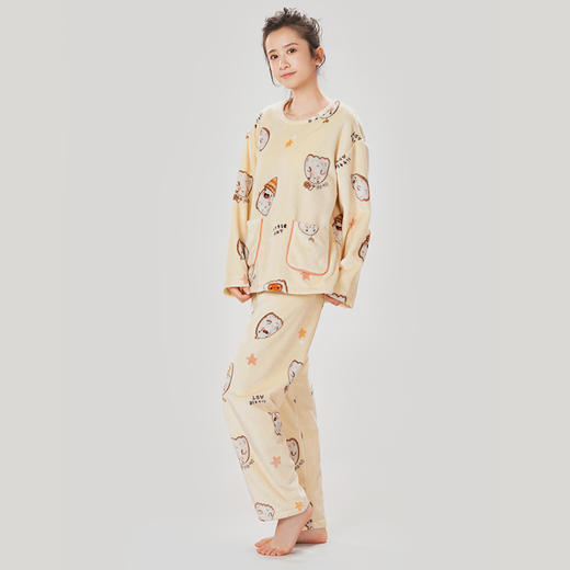都市丽人眯雅佳双面法兰绒女士厚款长袖长裤类家居服套装LH32H8 商品图2