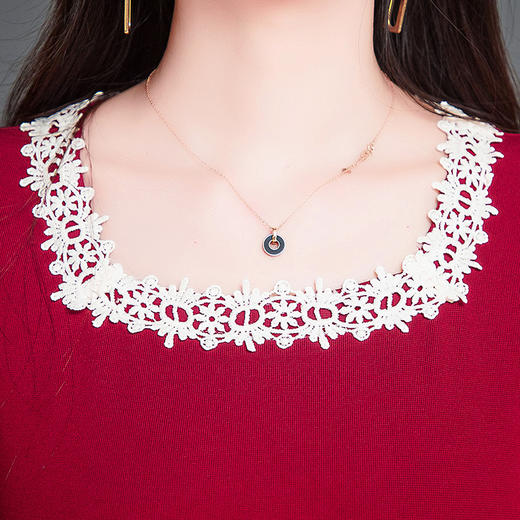 QYM-231325新款拼结花边领品纯色中长裙长袖裙高腰A字裙 商品图3