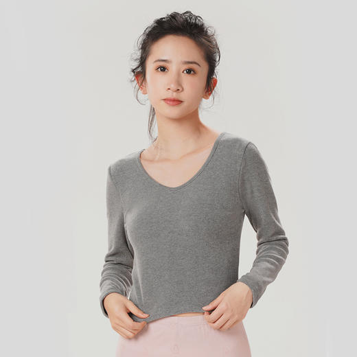 都市丽人舒暖保暖衣女负5至5度适穿双面磨毛罗纹中厚款单件保暖衣上衣秋衣LW3DA5 商品图1