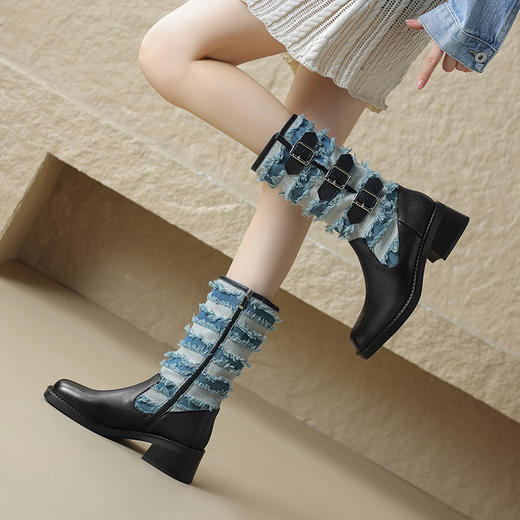 时尚个性，时尚撞色粗跟中筒靴ML-m1731 商品图2