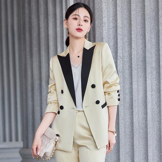 娜璐多 气质通勤西装外套女2023年秋季新款时尚个性商务拼接西装领套装女 商品图3