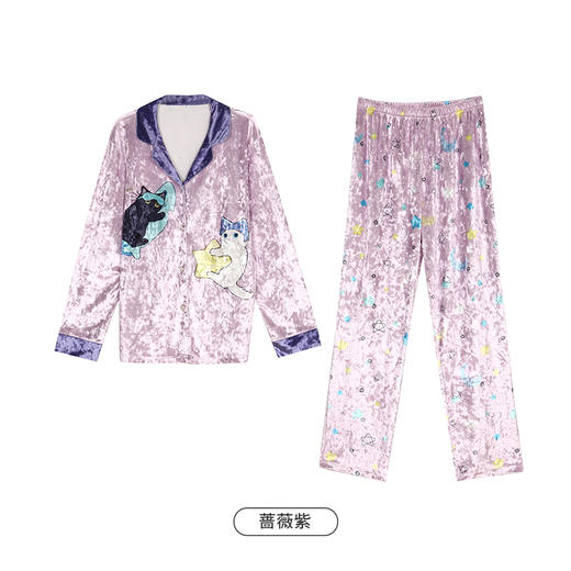 都市丽人生活家居女士睡衣金钻绒数码印花丝绒厚款长袖长裤类家居服套装LH31J7 商品图9