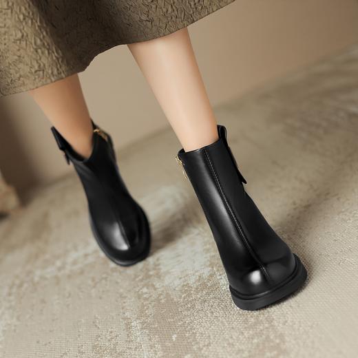 阿么手工女鞋真皮防水台高跟短靴秋冬时尚复古气质圆头时装靴6CM 商品图3
