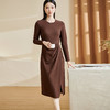 米思阳2026春季新款高级感通勤优雅收腰遮腹连衣裙捏褶设计开叉修身中长裙2675 商品缩略图2
