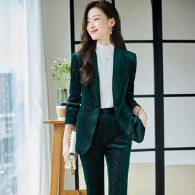 娜璐多 金丝绒西服套装女秋季新款休闲气质女神范修身小西服微叭裤两件套
