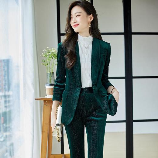 娜璐多 金丝绒西服套装女秋季新款休闲气质女神范修身小西服微叭裤两件套 商品图0