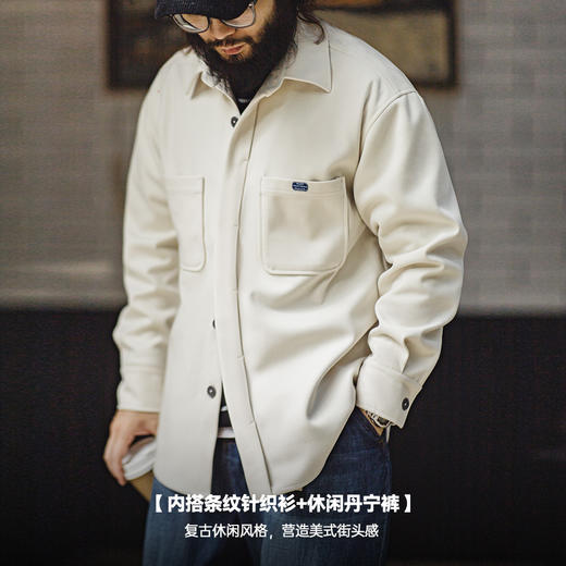 工装优选 美式休闲重磅毛呢口袋衬衫夹克宽松外穿厚衬衣外套男秋 商品图3