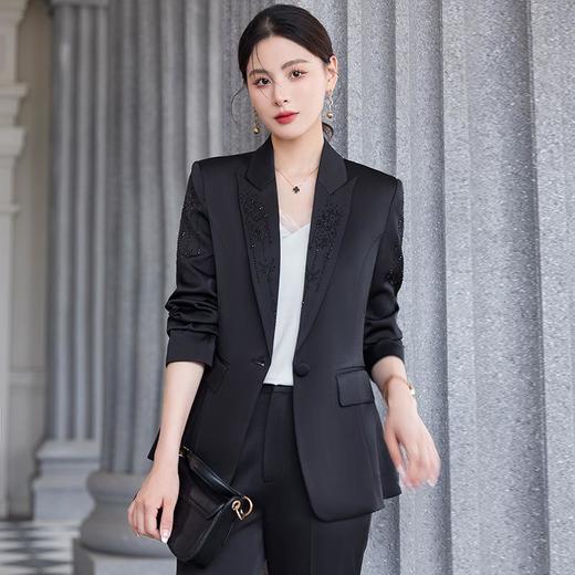 娜璐多 气质优雅女士西装套装2023年春秋季新款优雅商务通勤烫钻长袖西服 商品图2