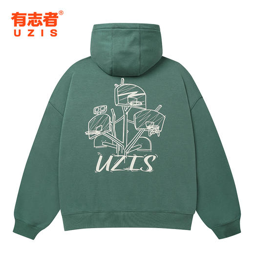 有志者UZIS 美式篮球运动卫衣男秋冬重磅抓绒保暖连帽套头衫[共生 商品图0