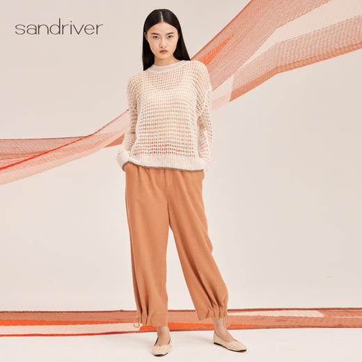 羊绒抽绳束脚休闲女裤SJF95W657W 商品图2