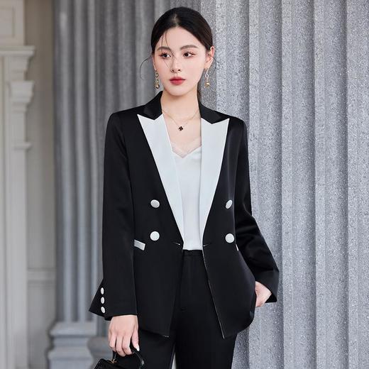 娜璐多 气质通勤西装外套女2023年秋季新款时尚个性商务拼接西装领套装女 商品图2