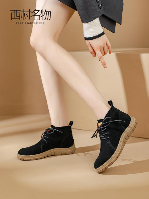 西村名物2023秋季新款休闲复古圆头系带平跟马丁靴T23DS44191 商品图2
